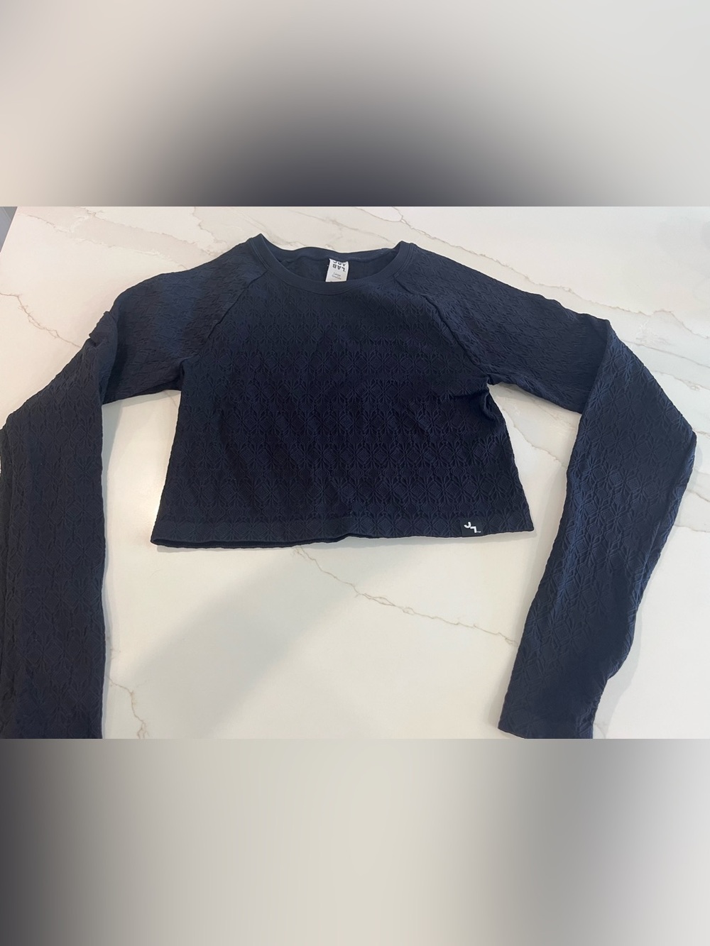 JoyLab Navy Textured Long-Sleeve Cropped Top